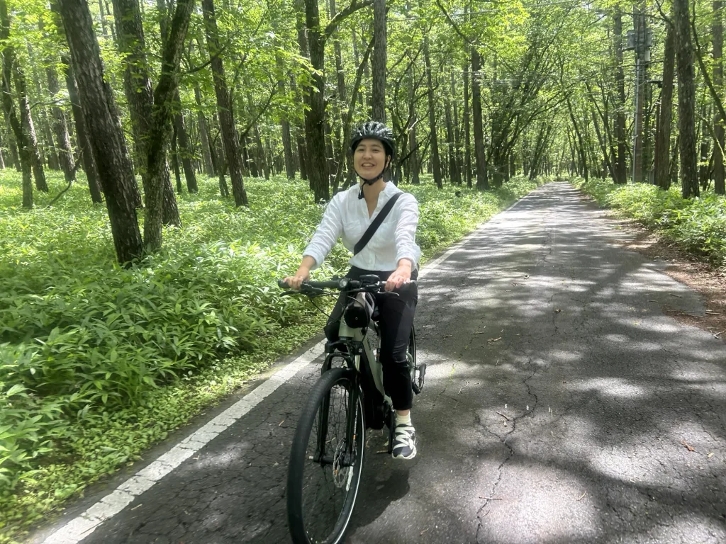 forest cycling route in Oku-Nikko with e-bike